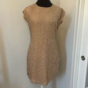 bebe Nude Beaded Cap-Sleeve Shift Dress